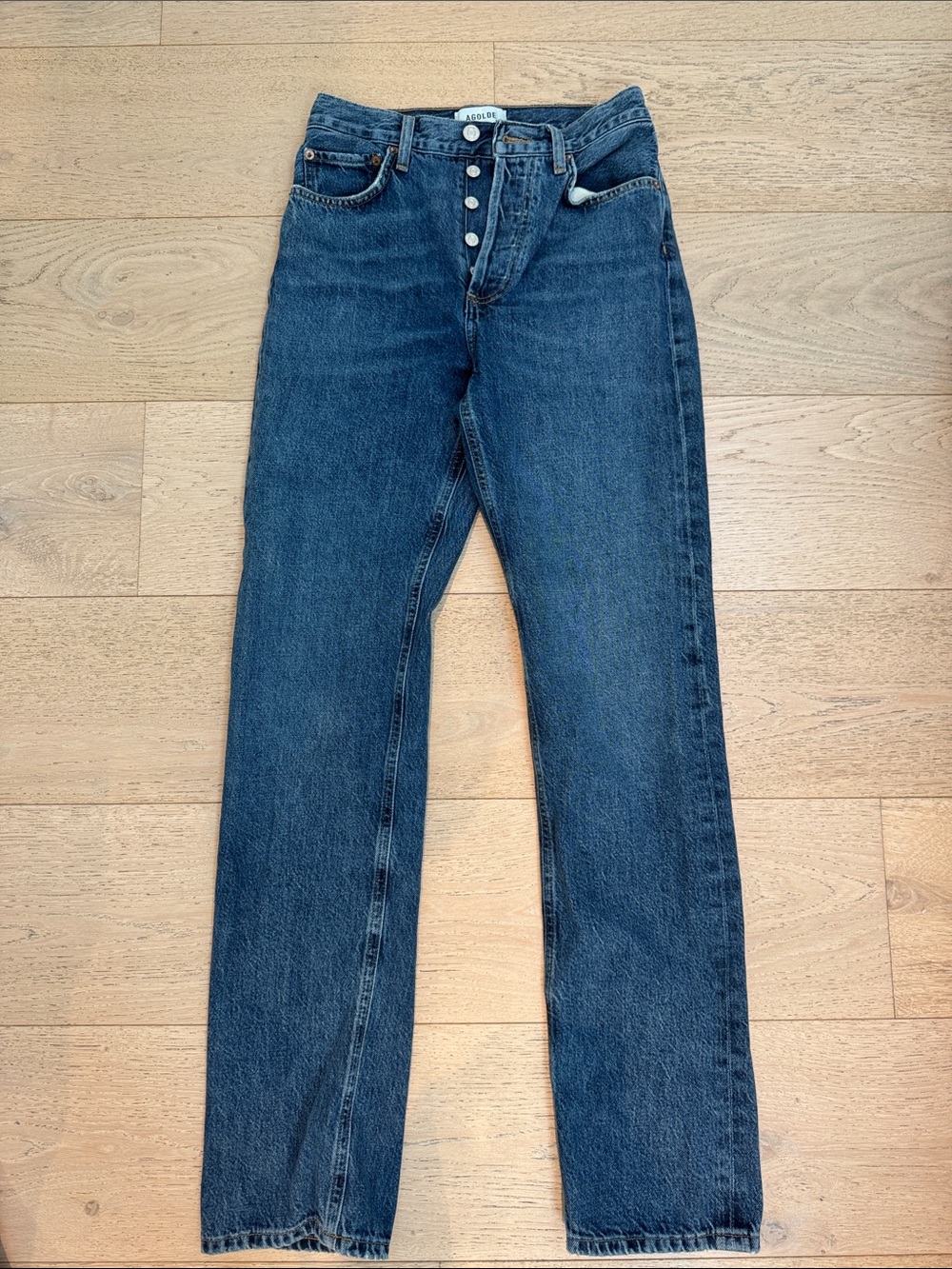 Agolde Straight Leg High-Rise Jeans in Dark Blue Wash